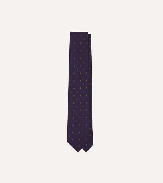 Purple Flowers and Diamonds Print Silk Self Tipped Tie
