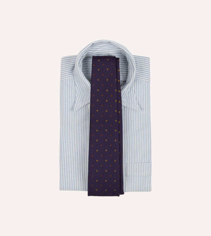 Purple Flowers and Diamonds Print Silk Self Tipped Tie