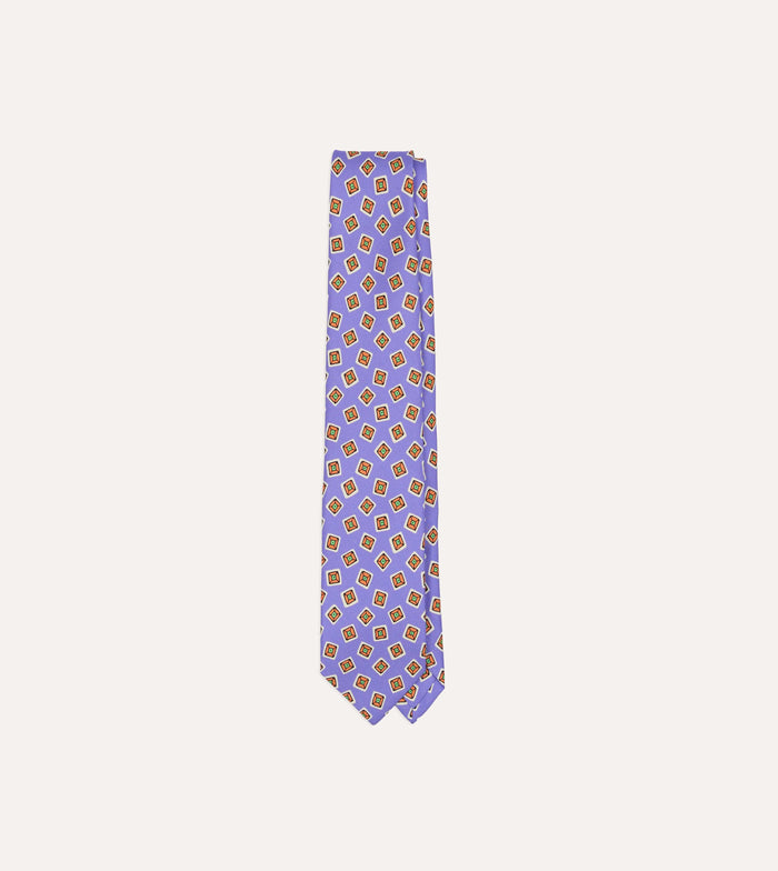 Purple Square Diamond Print Silk Self-Tipped Tie
