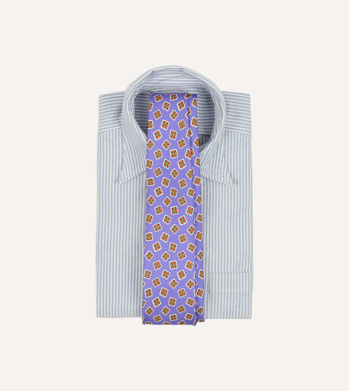 Purple Square Diamond Print Silk Self-Tipped Tie