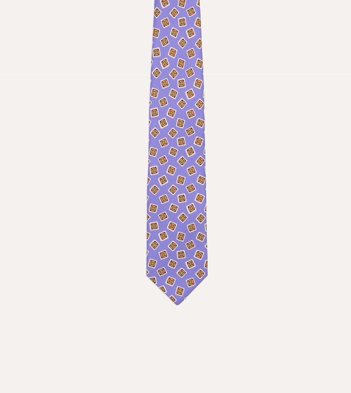 Purple Square Diamond Print Silk Self-Tipped Tie