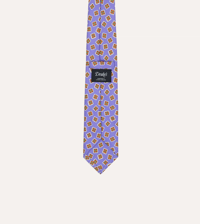 Purple Square Diamond Print Silk Self-Tipped Tie