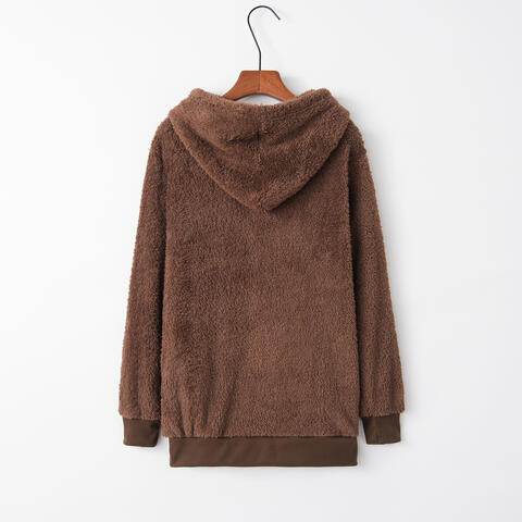 Quarter-Zip Drawstring Teddy Hoodie - Madikfashions.com