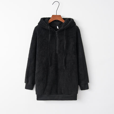 Quarter-Zip Drawstring Teddy Hoodie - Madikfashions.com