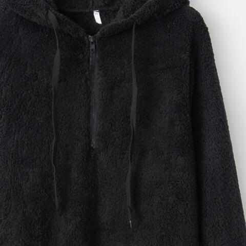 Quarter-Zip Drawstring Teddy Hoodie - Madikfashions.com