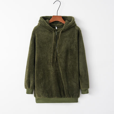 Quarter-Zip Drawstring Teddy Hoodie - Madikfashions.com
