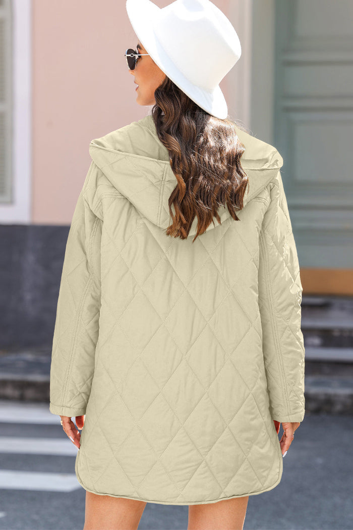 Quilted Snap Button Hooded Coat - Outerwear/Coats