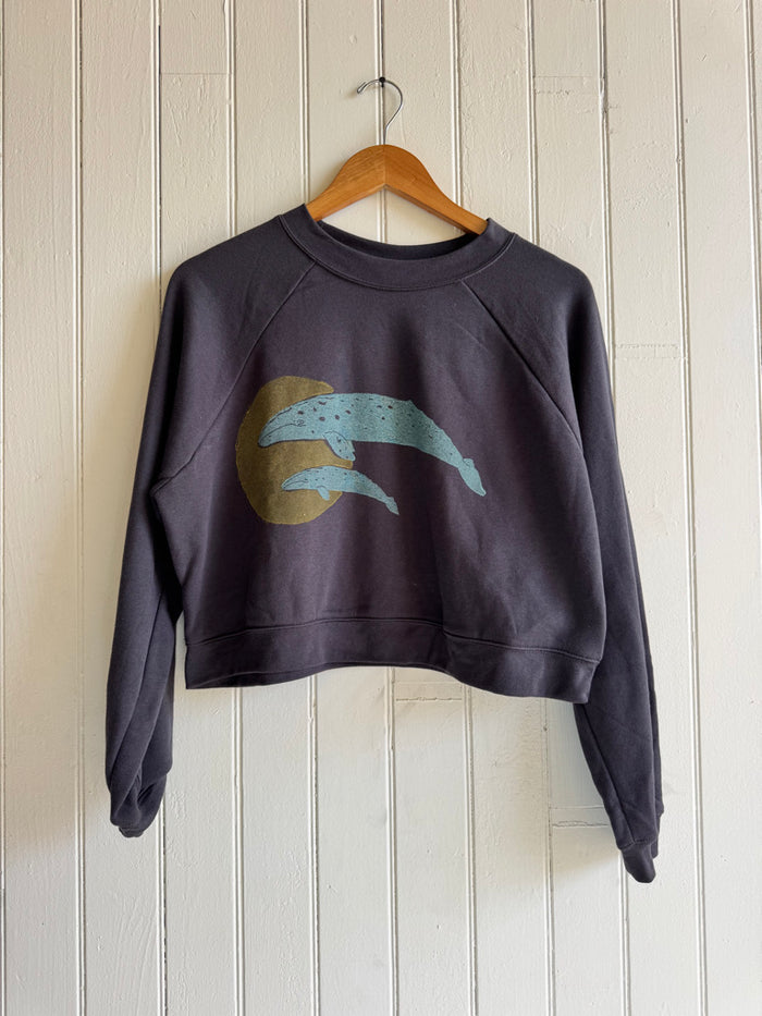 Raglan Crop Hoodie with Mama and Baby Whale Print
