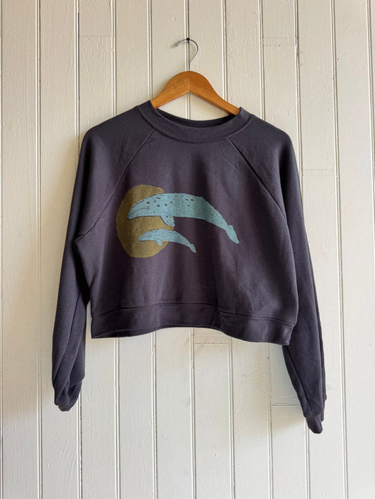 Raglan Crop Hoodie with Mama and Baby Whale Print