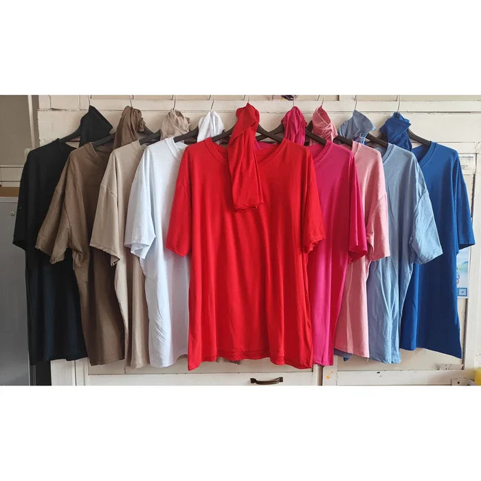 Bright red-pink women's knit top with a crew neckline, relaxed silhouette, and layered short sleeve detail.