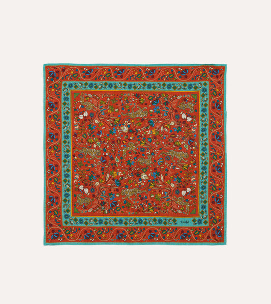 Red Tiger Garden Print Wool-Silk Bandana