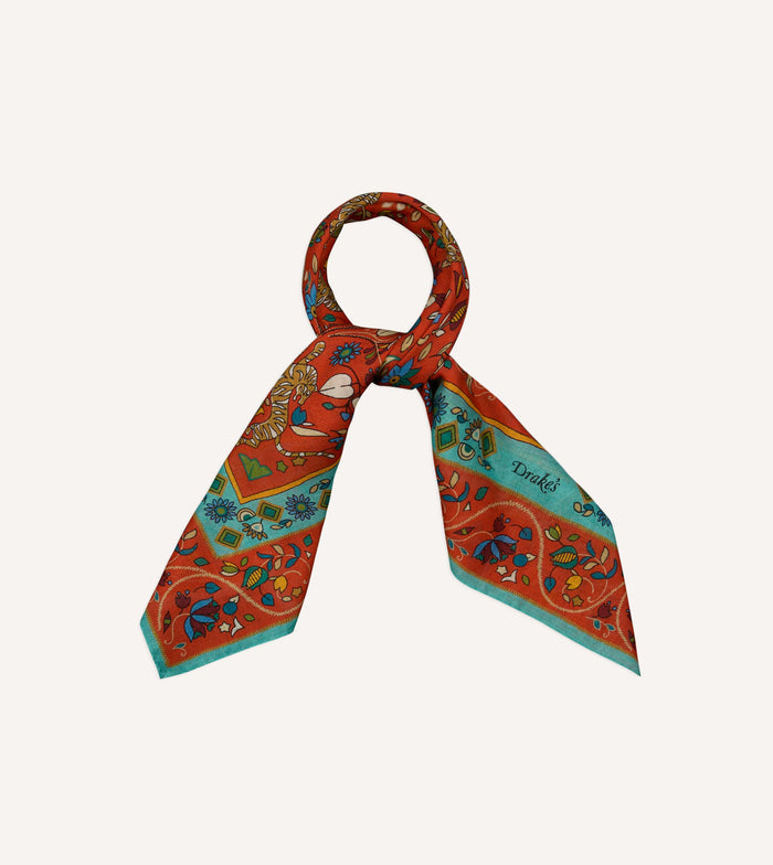 Red Tiger Garden Print Wool-Silk Bandana