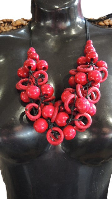 Red Wooden Bead Necklace