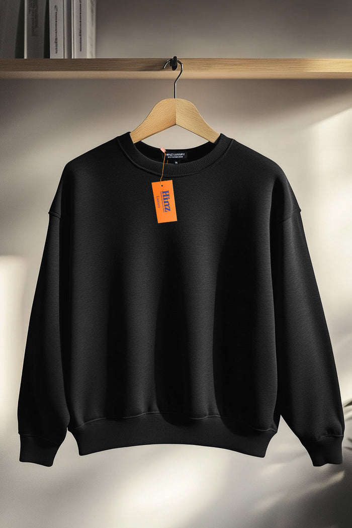 Regular Fit Unisex Crew Neck Long Sleeve Sweatshirt (Black) - Hinz Clothing