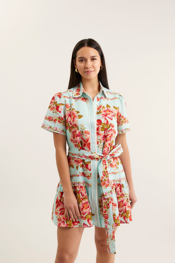 Renae Linen Dress In Opal Portofino
