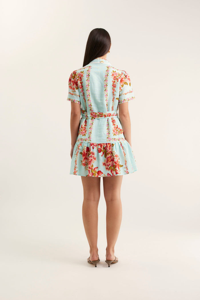 Renae Linen Dress In Opal Portofino