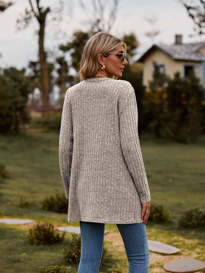 Ribbed Button-Up Cardigan with Pockets - Madikfashions.com