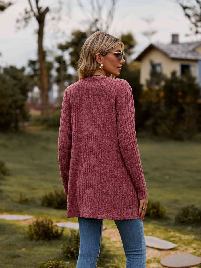 Ribbed Button-Up Cardigan with Pockets - Madikfashions.com