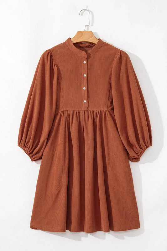 Shop Ribbed Snap Buttons Empire Waist Bracelet Sleeve Dress at eAura