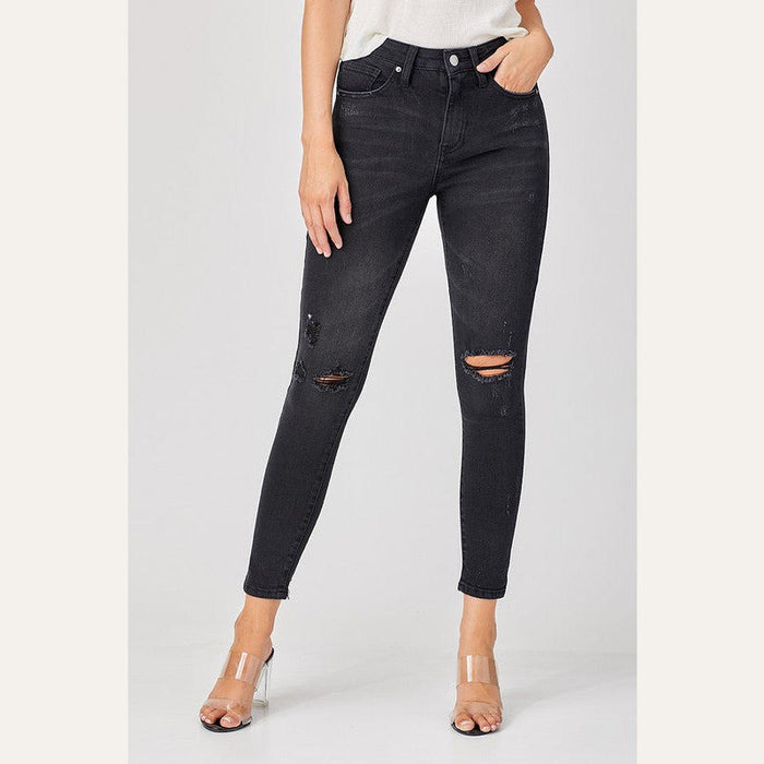 Risen Black Relaxed Skinny Distressed Jeans Jeans Risen