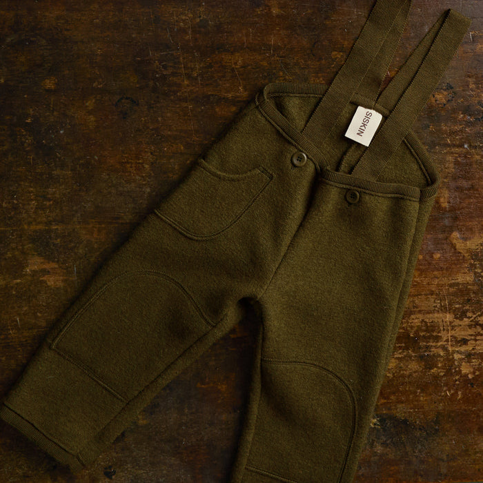 River Baby & Kids Pocket Dungarees - Boiled Merino Wool - Seaweed