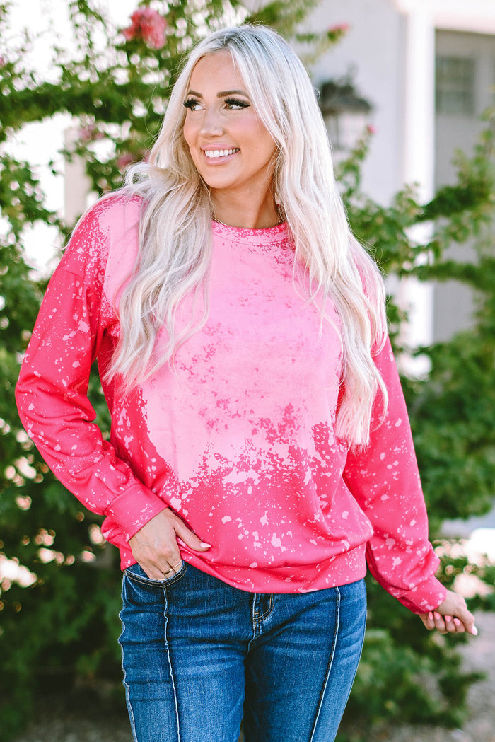 Rose Tie Dye Long Sleeve Pullover Sweatshirt - ROSE / S / 95% POLYESTER + 5% ELASTANE - Tops/Sweatshirts & Hoodies