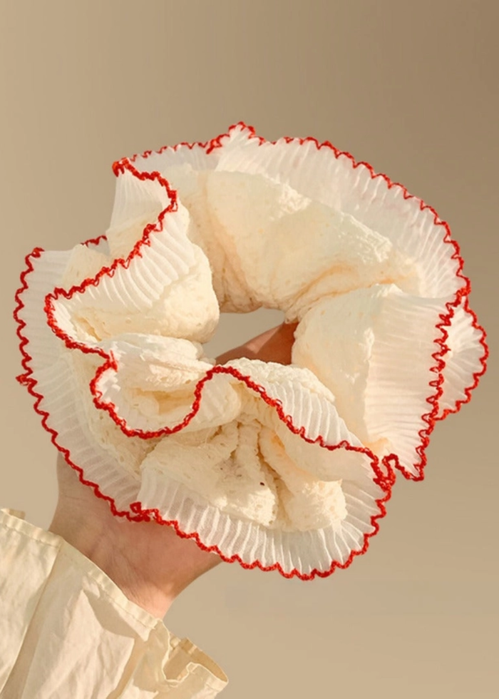 Ruffle Lace Scrunchie - Red