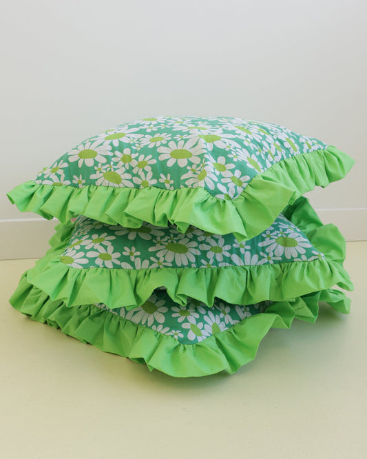RUFFLE RECYCLED CUSHION GREEN