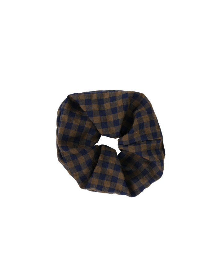 SABRINA SCRUNCHIE NAVY BROWN GINGHAM