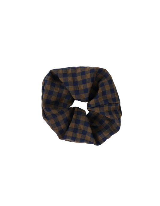 SABRINA SCRUNCHIE NAVY BROWN GINGHAM