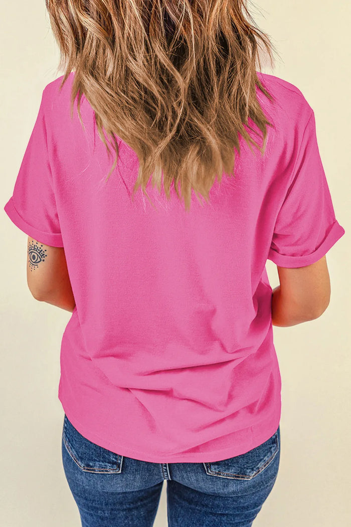 Sachet Pink Flag Pattern Boots Bow Accent Casual Graphic Tee - Graphic/Graphic Tees