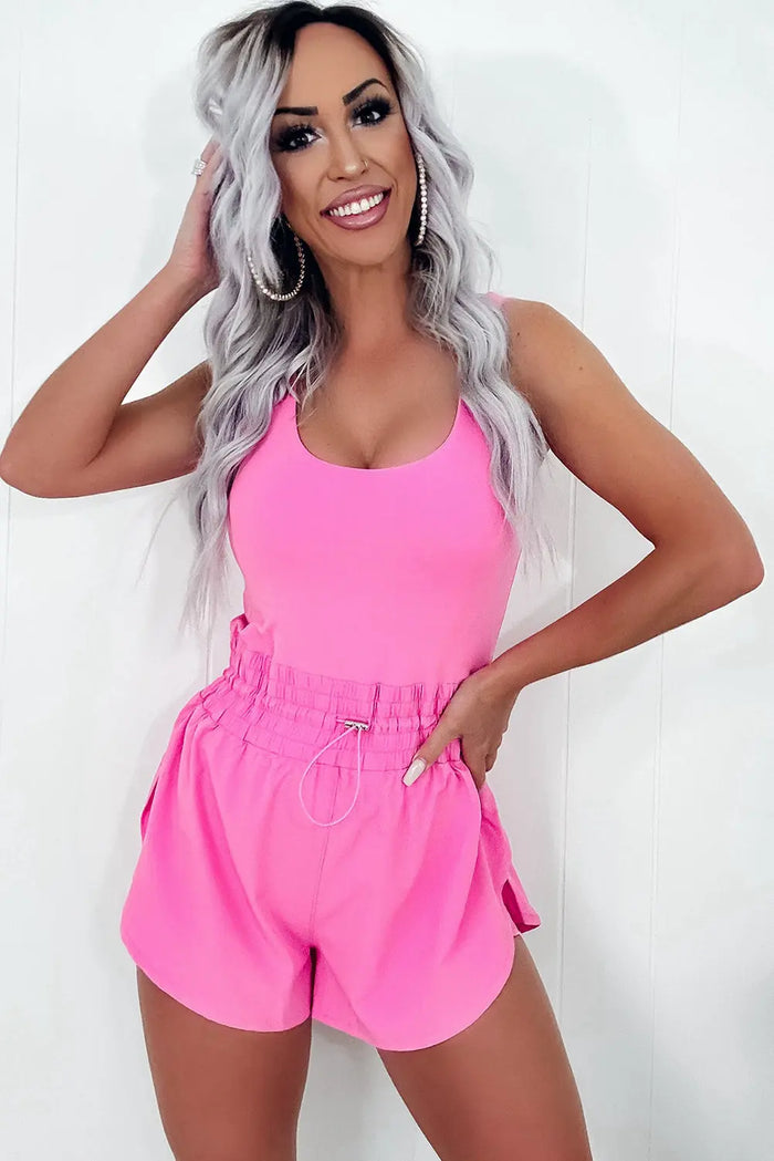 Sachet Pink Plain Sleeveless Loop Drawstring Cinched Waist Romper - Bottoms/Jumpsuits & Rompers