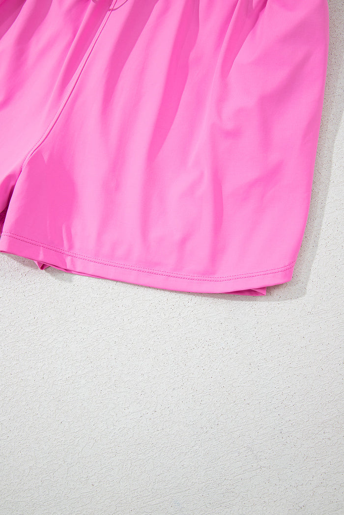 Sachet Pink Plain Sleeveless Loop Drawstring Cinched Waist Romper - Bottoms/Jumpsuits & Rompers