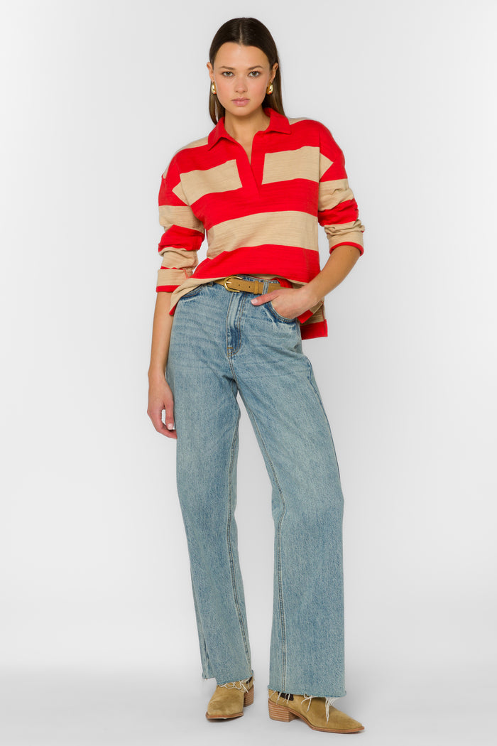 Sailor Red Rugby Stripe Top - Tops - Velvet Heart Clothing