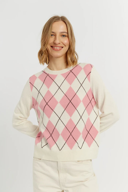 Salmon Wool-Cashmere Diamond Sweater