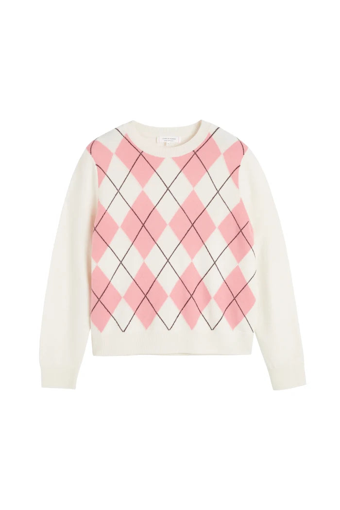 Salmon Wool-Cashmere Diamond Sweater