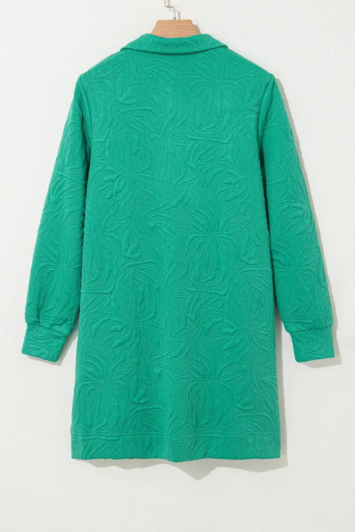 Sea Green Jacquard Textured Quarter Zipper Shift Mini Dress - Dresses/Mini Dresses