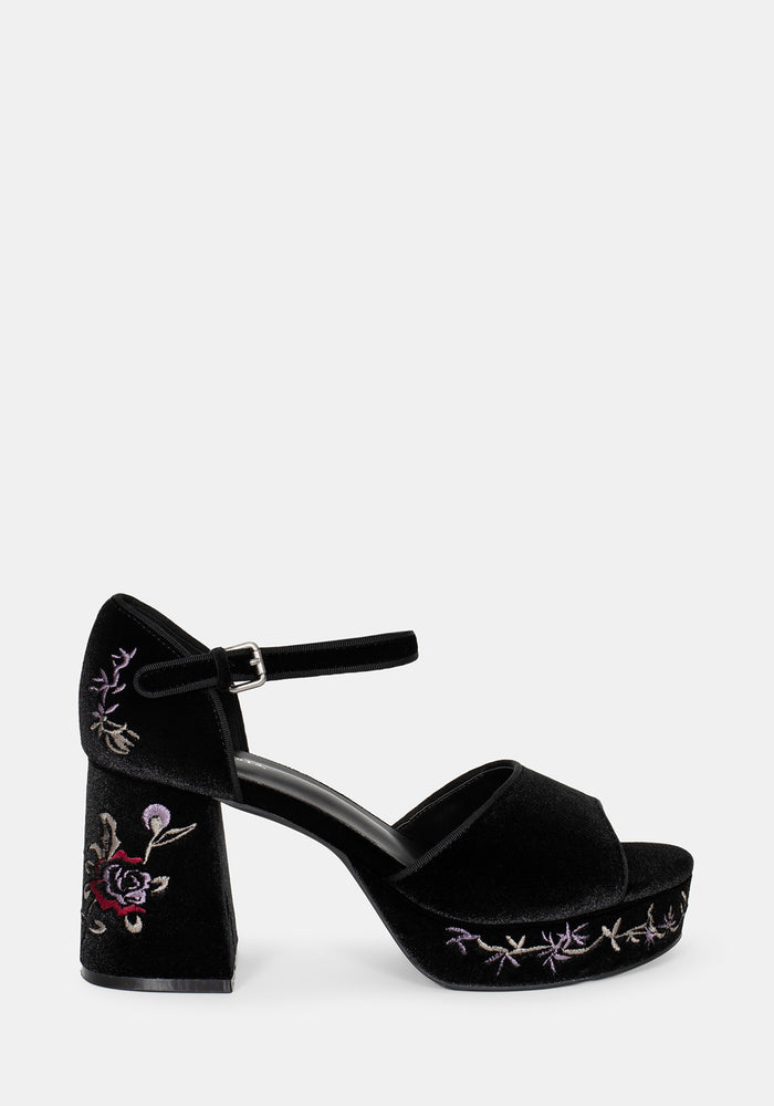Selene Velvet Embroidered Platform Heels