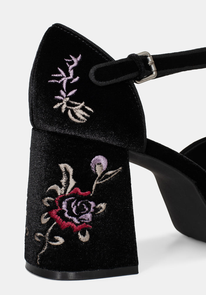Selene Velvet Embroidered Platform Heels