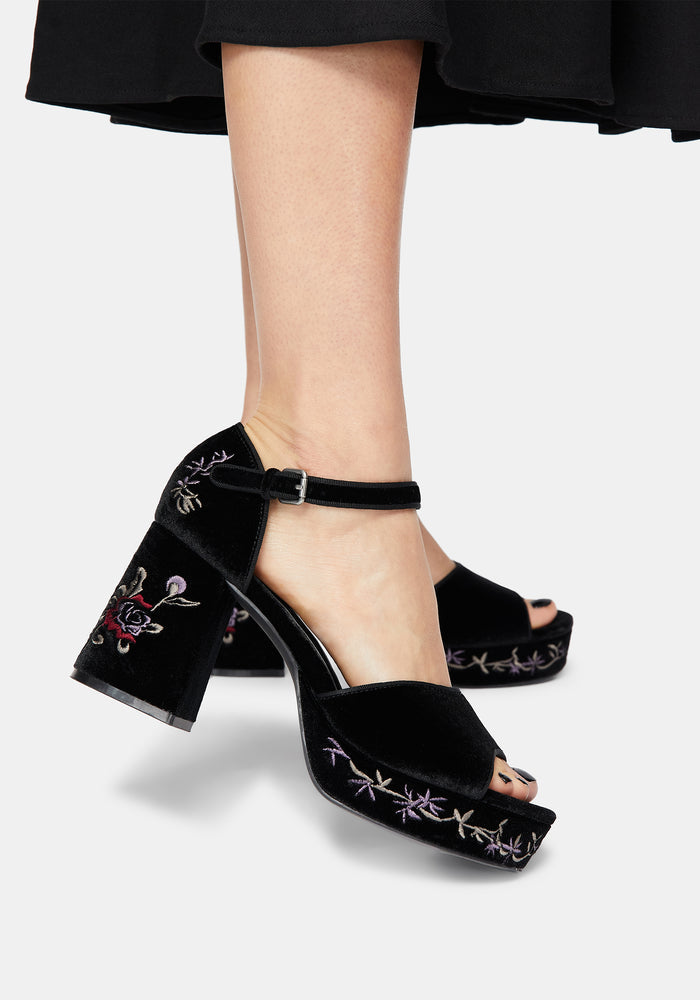 Selene Velvet Embroidered Platform Heels