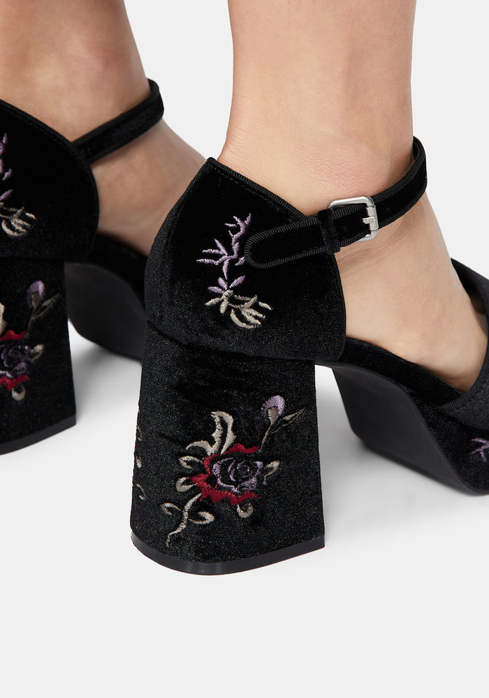 Selene Velvet Embroidered Platform Heels