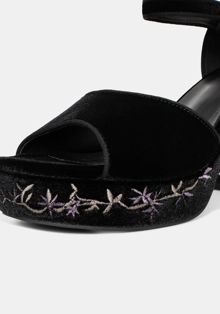 Selene Velvet Embroidered Platform Heels