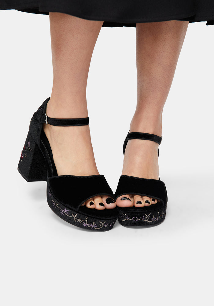 Selene Velvet Embroidered Platform Heels