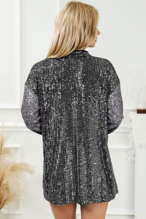 Sequin Button Up Collared Neck Shirt - Madikfashions.com
