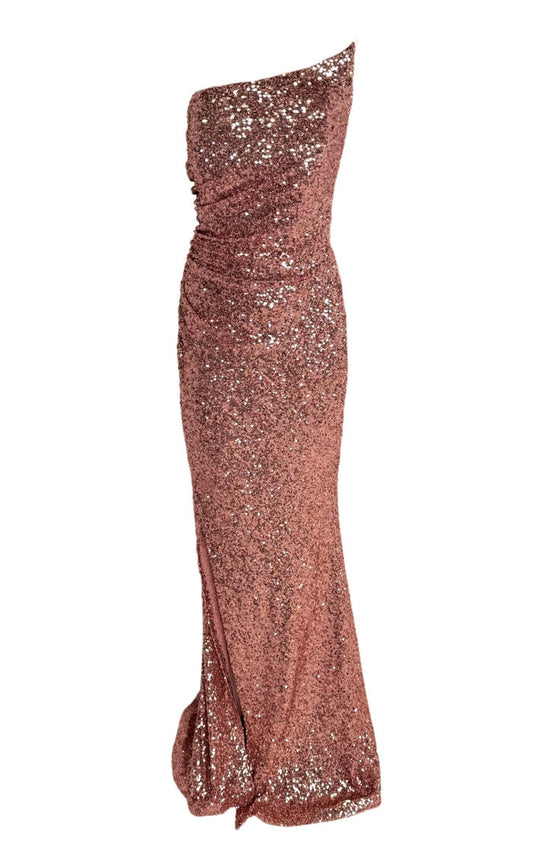 Cult Moda Rose Gold Sequin Asymmetric Bustier Cocktail Prom Dress - Runway Catalog