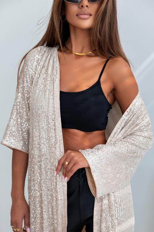 Sequin Open Front Duster Cardigan - Madikfashions.com