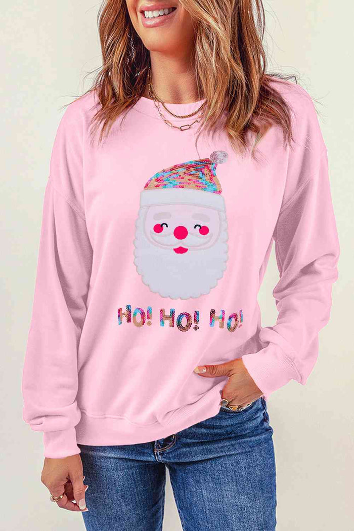 Sequin Santa Graphic Round Neck Sweatshirt - Madikfashions.com
