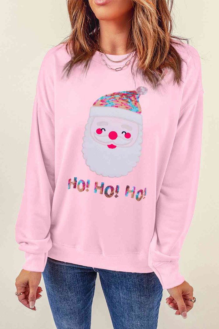 Sequin Santa Graphic Round Neck Sweatshirt - Madikfashions.com