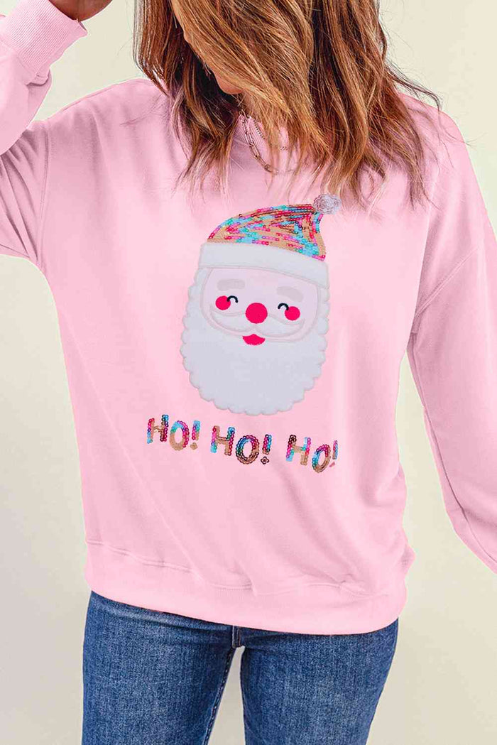 Sequin Santa Graphic Round Neck Sweatshirt - Madikfashions.com