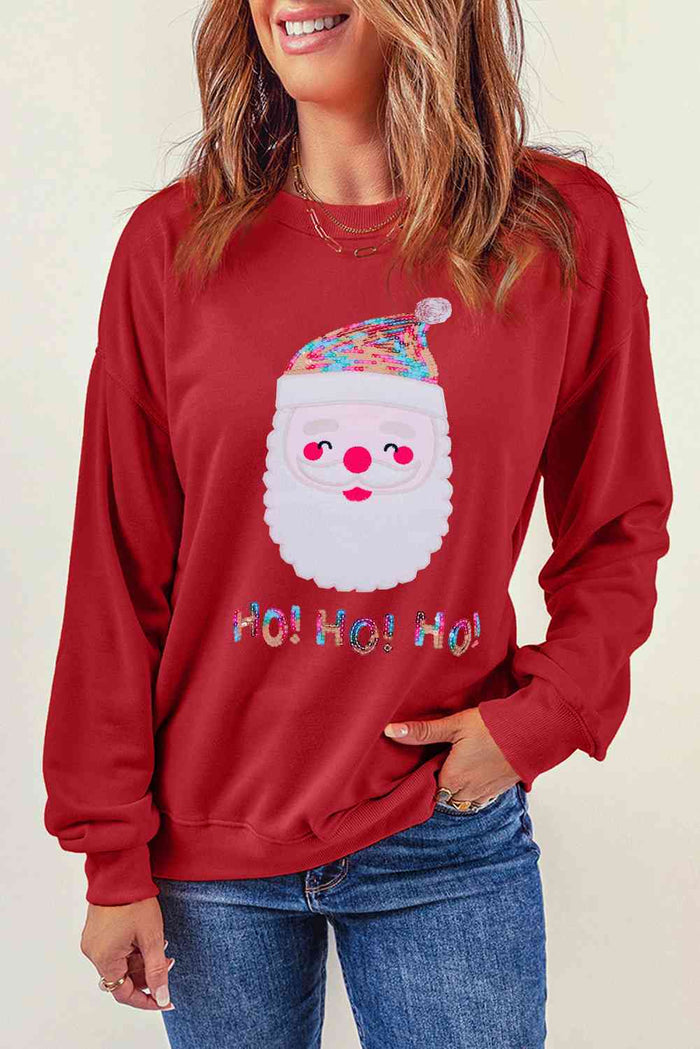 Sequin Santa Graphic Round Neck Sweatshirt - Madikfashions.com